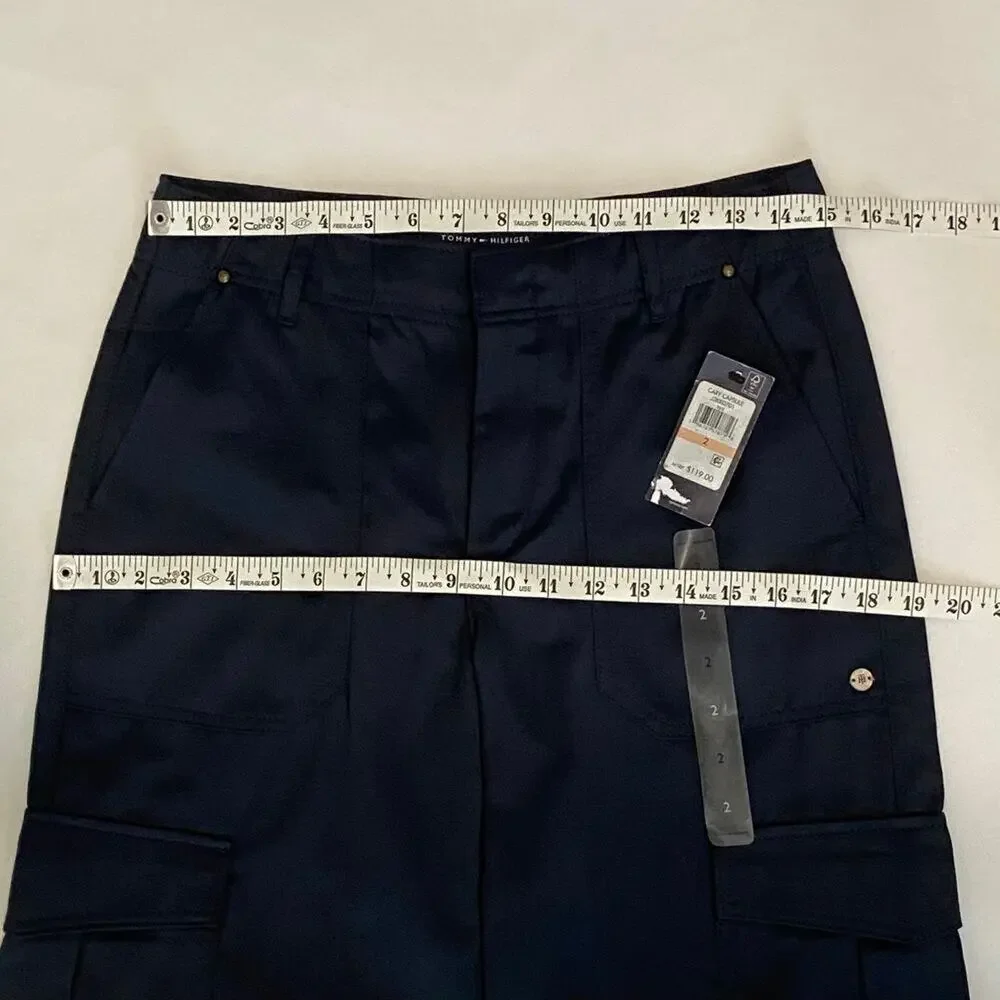 Tommy Hilfiger Cargo Pants Womens 2 Oversized Navy Wide Leg Career Workwear NWT - Picture 5 of 9